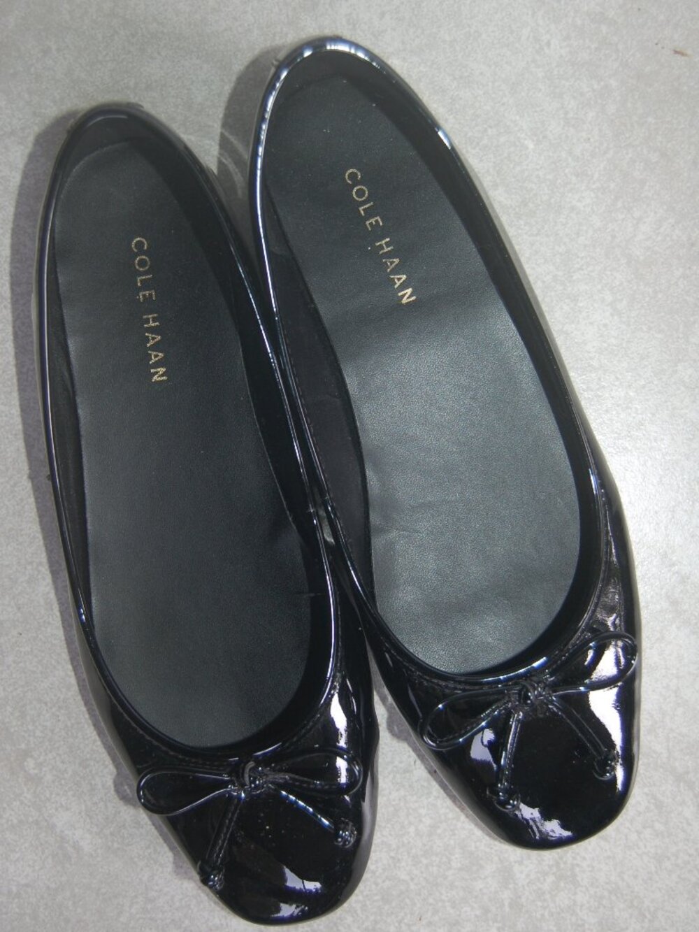 Cole Haan black patent ballerina flat shoes, size 6.5